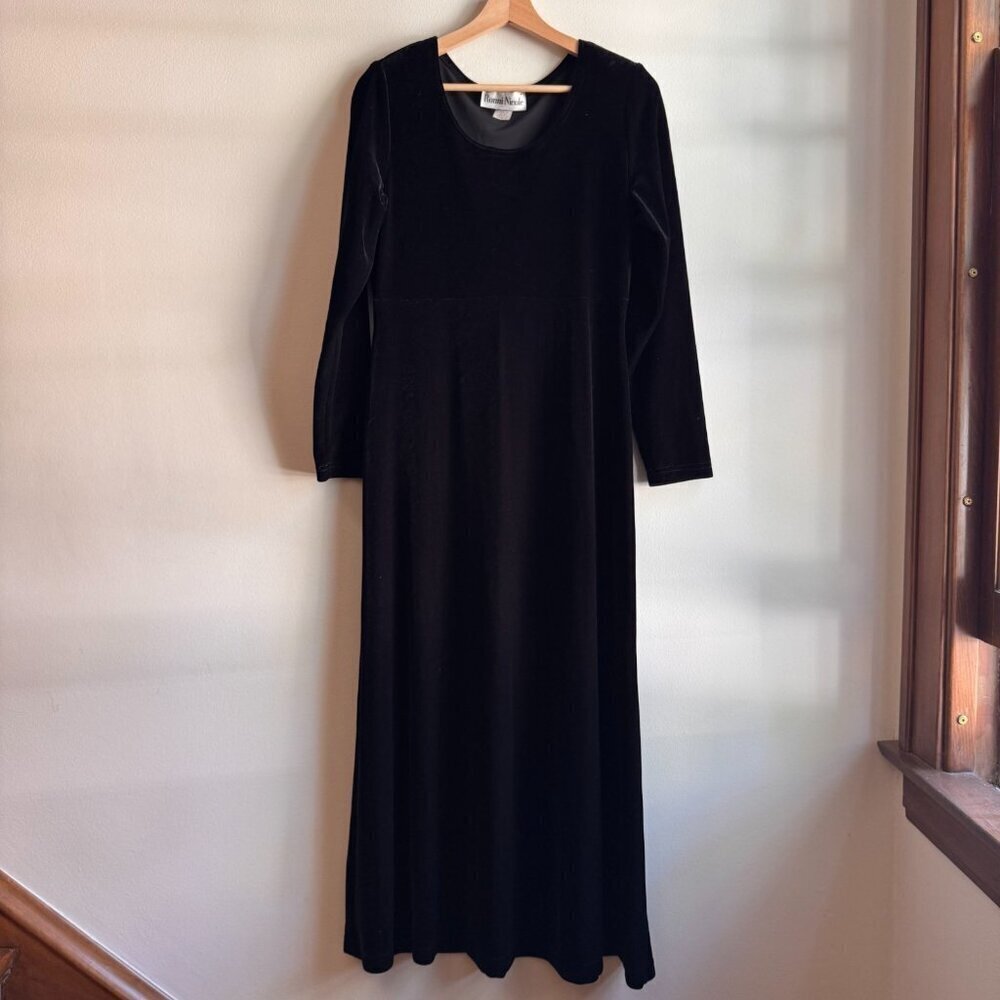 Vintage Ronni Nicole Black Velvet Maxi Dress Long Sleeve Size 8 Whimsigoth Fall - Picture 3 of 8